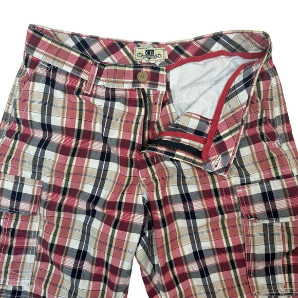 Club Room Men's 33 Plaid Cargo Shorts Pink Blue Check Cotton Casual Summer - Picture 4 of 6